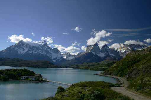 Hosteria Pehue with Cuernos del Paine in background