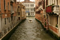 Looking down into the waters of a canal