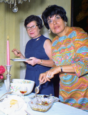 Bernice and Barbara at the buffet table