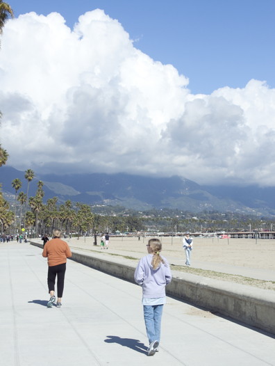 Harris walking by the Santa Barbara beach