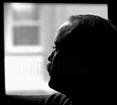 Don at window in black and white