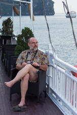 Mark gazes out over the water from our boat