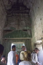 some of our group passing through a doorway into the light