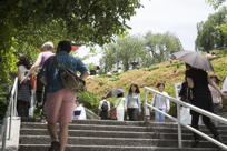 Climbing up many stairs