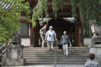 Descending from a temple