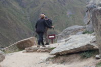 the couple negotiating a narrow passage